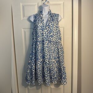 Amanda Uprichard Connolly Dress in blue, white and gold. Has pockets size small